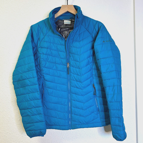 Columbia Omni Heat full zip puffer jacket, puffy coat, teal - Picture 1 of 5
